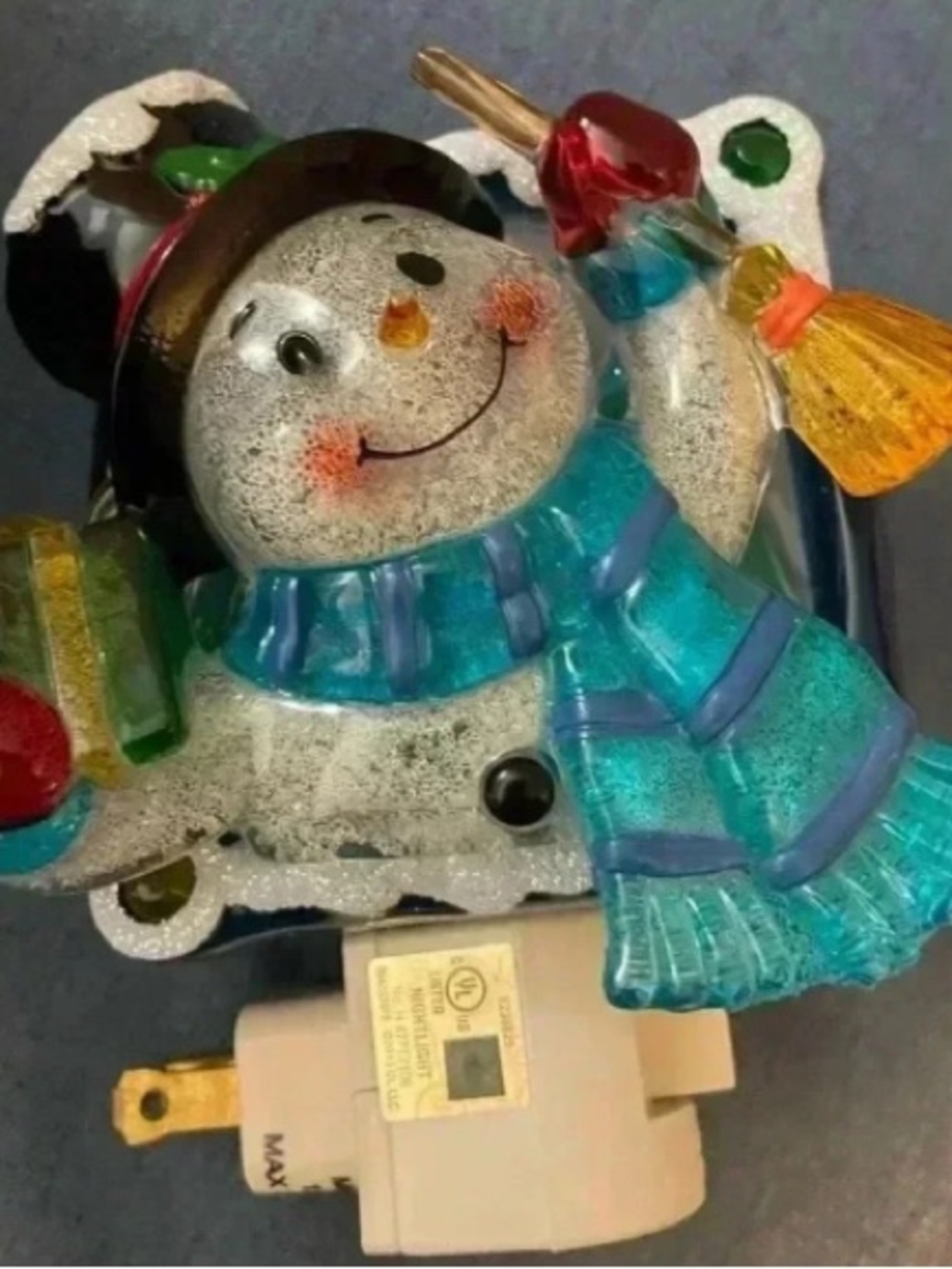 Cheerful Snowman Plug-In Night Light in Blue Scarf